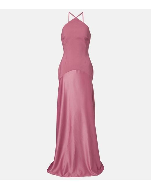 Solace London Pink Florie Satin-Trimmed Halterneck Gown
