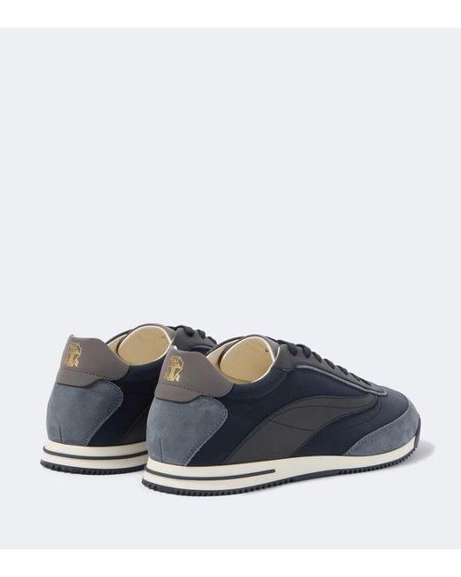 Brunello Cucinelli Blue Leather-Trimmed Sneakers for men