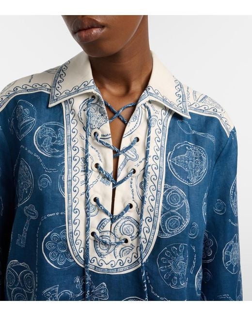 ALÉMAIS Blue Lucky Printed Linen Blouse