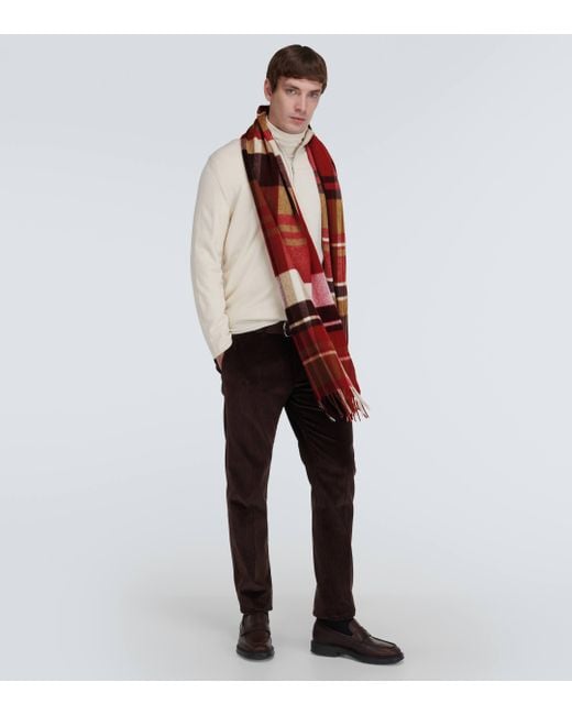 Loro Piana Red Royal College Checked Cashmere Scarf for men