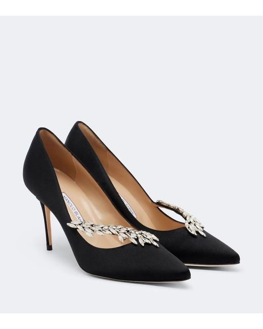 Manolo Blahnik Black Nadira Embellished Satin Pumps