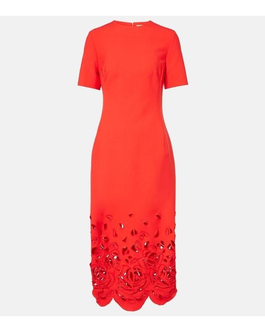 Oscar de la Renta Red Floral Cutout Cocktail Dress
