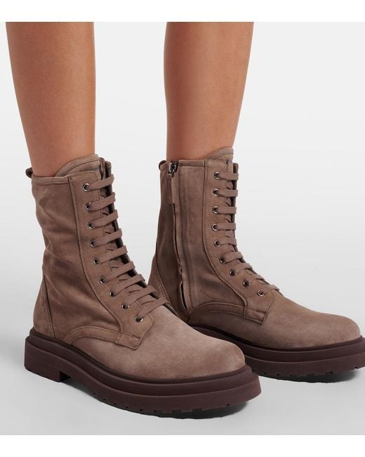 Brunello Cucinelli Brown Suede Lace-Up Boots