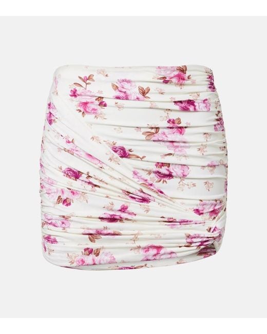 Magda Butrym Pink Floral-Applique Ruched Miniskirt