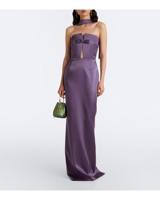 The New Arrivals Ilkyaz Ozel Purple Noa Scarf-Detail Satin Gown