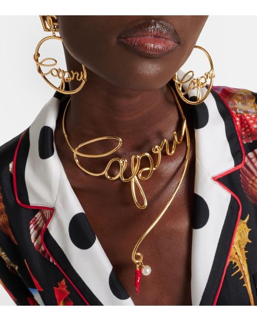 Collana Capri con perla bijoux di Dolce & Gabbana in Metallic