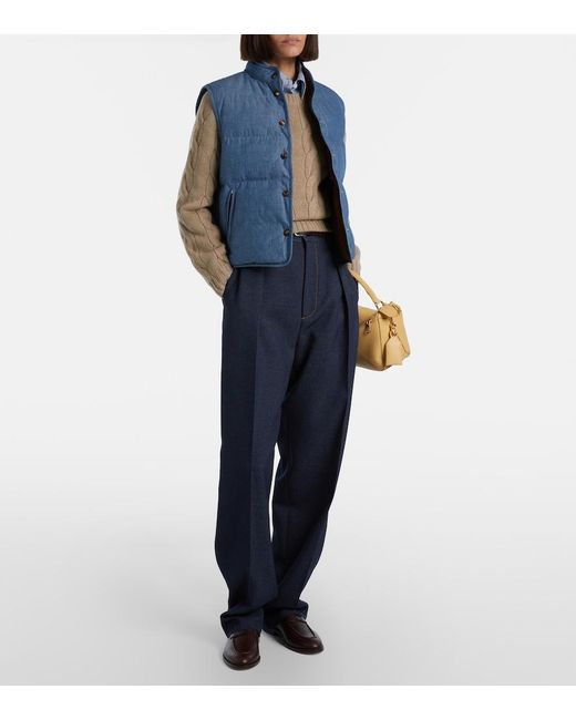 Loro Piana Blue Kris Cotton Chambray Puffer Jacket