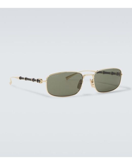 Gucci Green Bamboo Rectangular Sunglasses for men