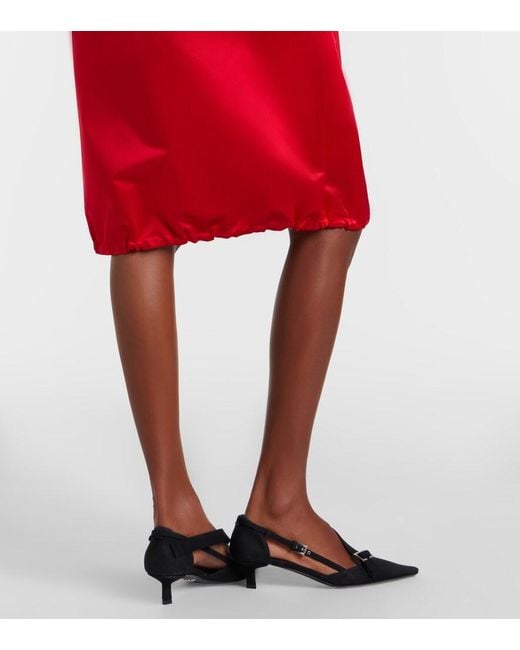 Prada Red Silk Satin Midi Skirt
