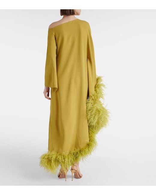 Taller Marmo Yellow Ubud Extravaganza Feather-Trimmed Gown