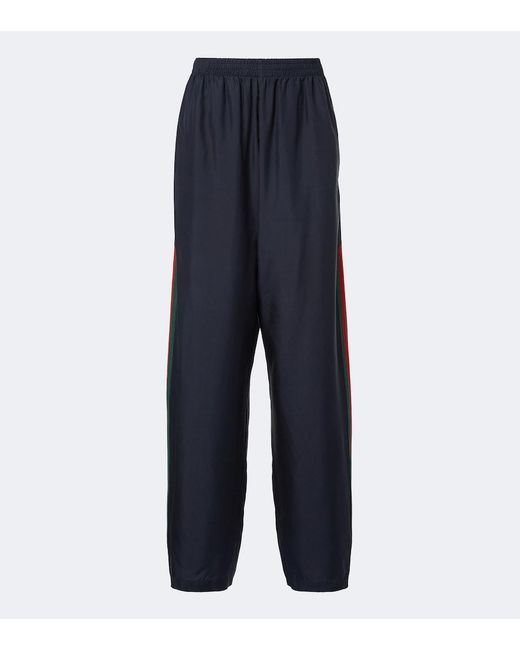 Gucci Blue Web Stripe Silk Track Pants