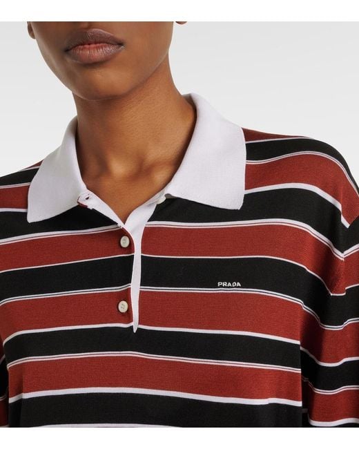 Prada Red Striped Silk Polo Shirt