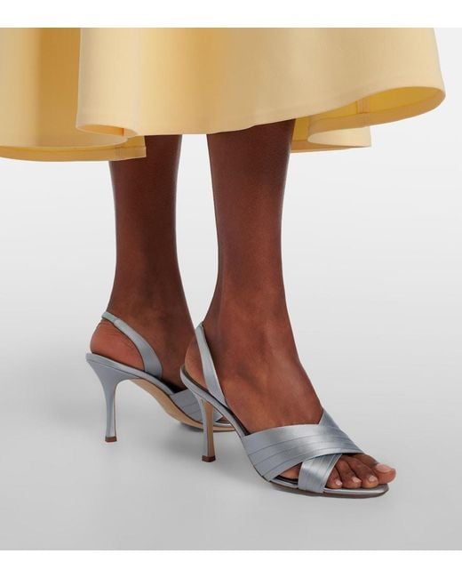 Manolo Blahnik Blue Viera 90 Satin Slingback Sandals