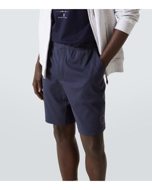 Shorts En Jersey De Algodon Con Logo Brunello Cucinelli de hombre de color Blue