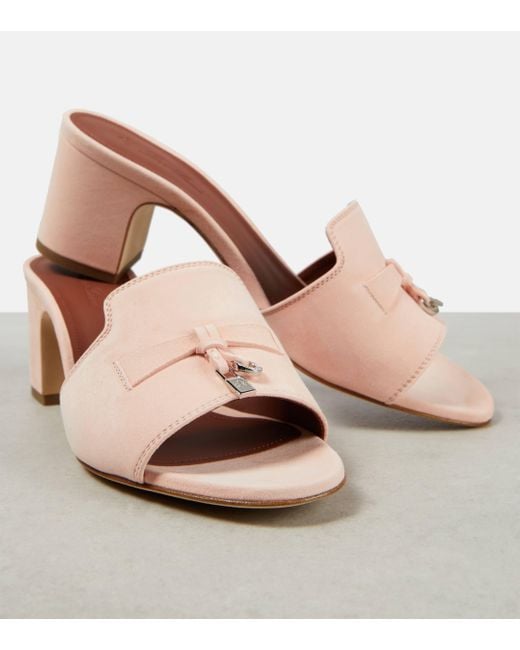 Loro Piana Pink Summer Charms Suede Mules
