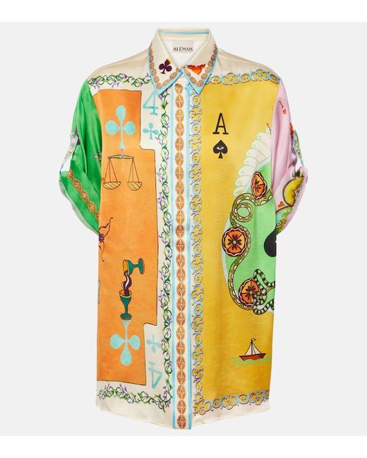 ALÉMAIS Yellow Bedrucktes Hemd Rummy Aus Seidensatin