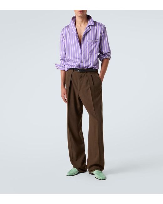 Tom Ford Purple Striped Silk Jacquard Shirt for men