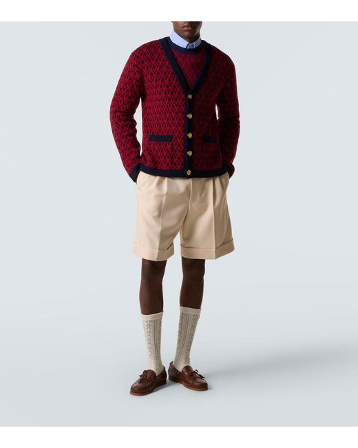 Valentino Red Toute La V Virgin Wool Jacquard Sweater for men