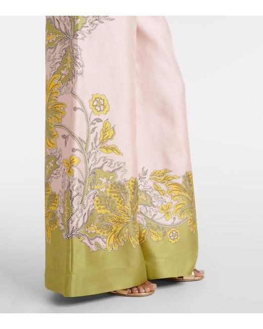 LaDoubleJ Pink Floral Silk Twill Palazzo Pants