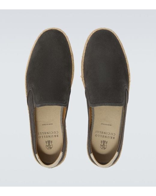 Brunello Cucinelli Brown Jute-Trimmed Suede Slip-On Shoes for men