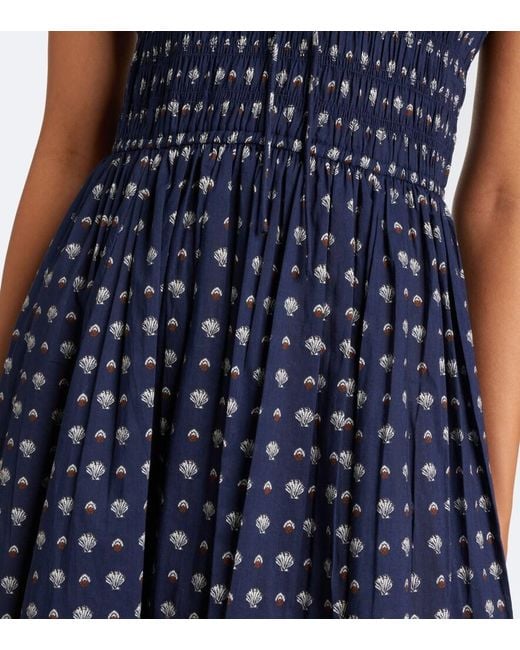 Doen Blue Quinn Printed Cotton Poplin Midi Dress