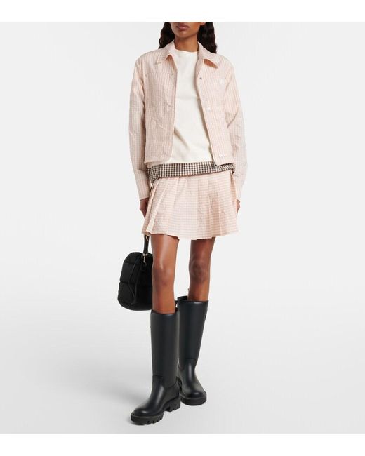 Moncler Natural Checked Pleated Cotton-Blend Miniskirt