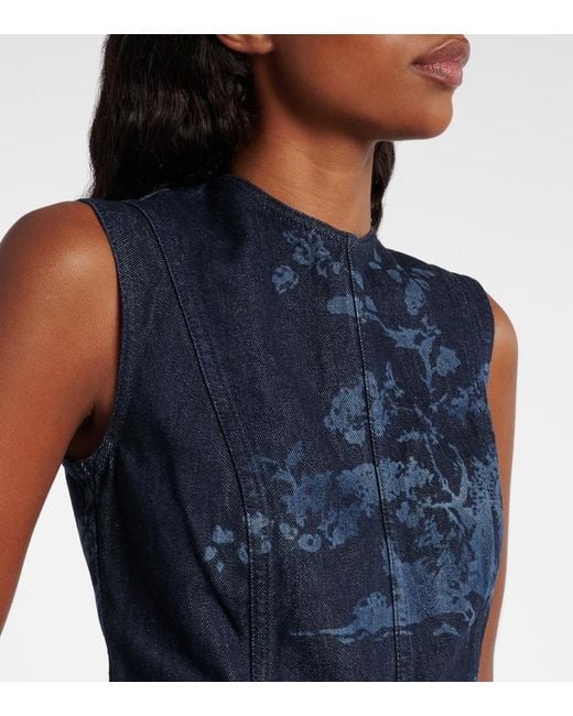 Erdem Blue Printed Cotton Denim Pencil Dress