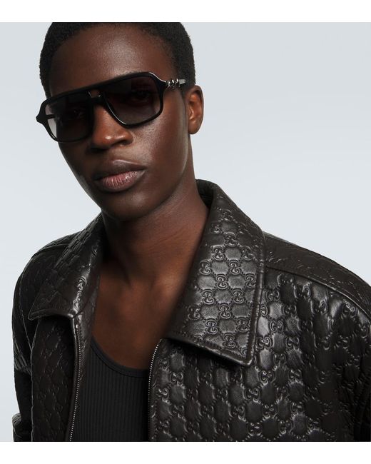 Gucci Brown Horsebit Aviator Sunglasses for men