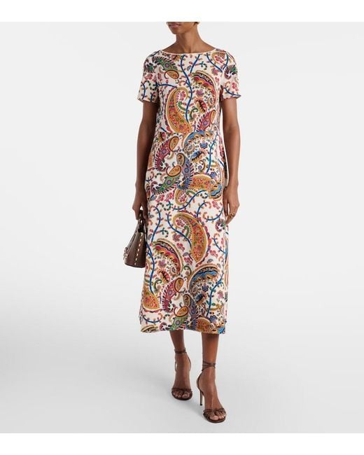 Etro White Printed Midi Dress