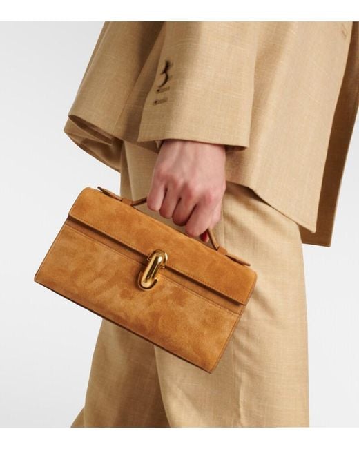 SAVETTE Brown Symmetry Pochette Suede Tote Bag