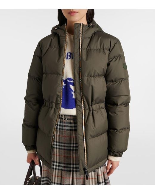 Veste Doudoune Check A Capuche Burberry en coloris Green