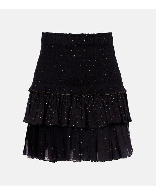 Isabel Marant Black Polka-Dot Embroidered Cotton Miniskirt
