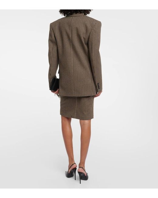 Blazer oversize in misto lana a quadri di Saint Laurent in Brown
