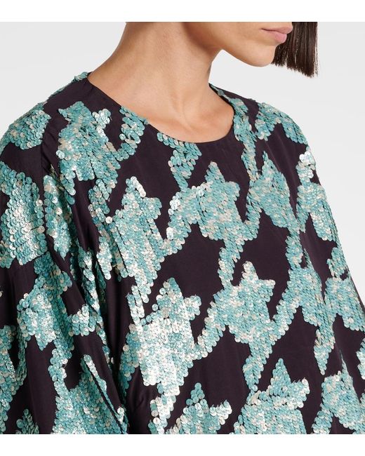Dries Van Noten Blue Sequined Houndstooth Silk Sweatshirt