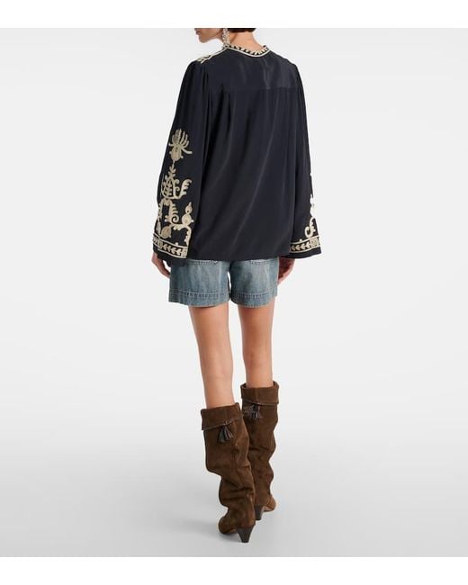 Isabel Marant Blue Bestickte Bluse Falonne Aus Crepe