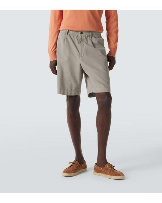 Brunello Cucinelli Gray Cotton Gabardine Bermuda Shorts for men