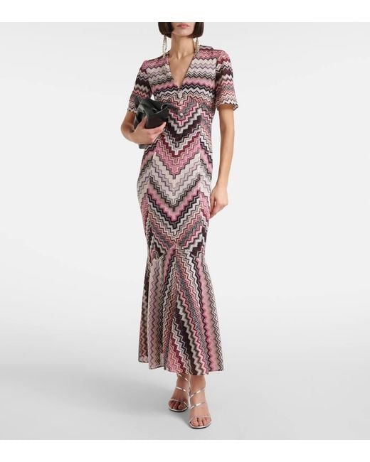 Missoni Purple Zigzag Lame Midi Dress