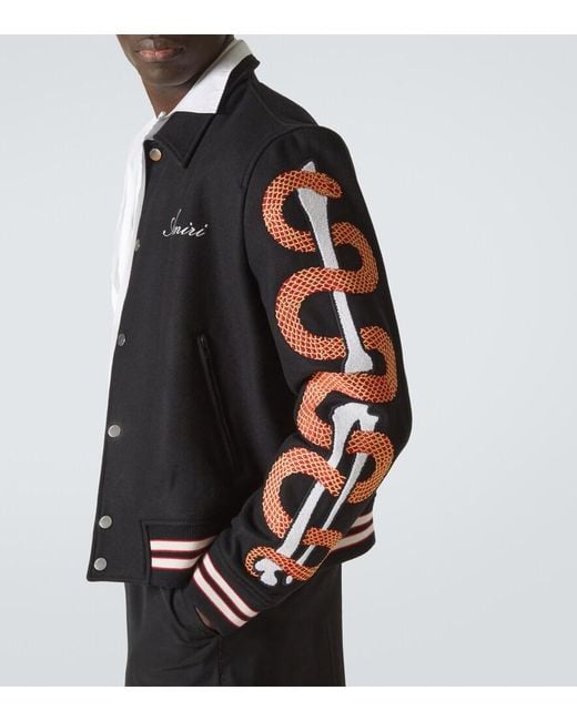 Amiri Black Snake Bones Wool-Blend Varsity Jacket for men