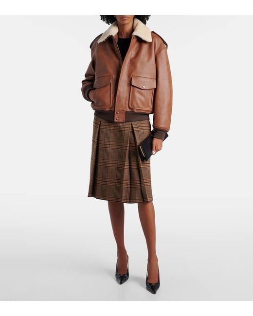 Saint Laurent Brown Shearling-Trimmed Leather Bomber Jacket