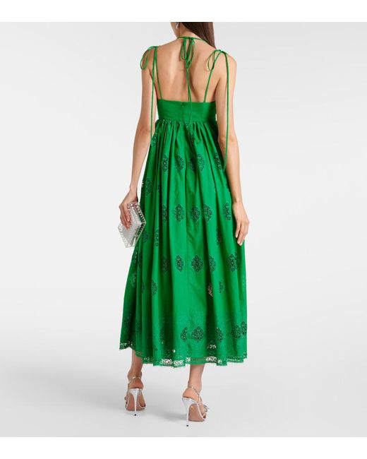 Erdem Green Embroidered Cotton-Blend Midi Dress