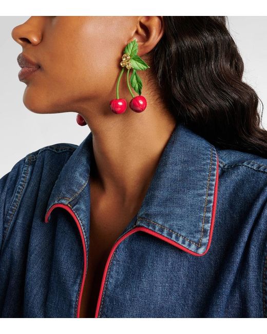 Jennifer Behr Green Maraschino Embellished Drop Earrings
