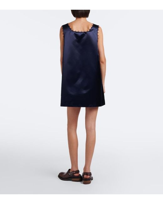 Miu Miu Blue Embroidered Cotton-Blend Satin Minidress