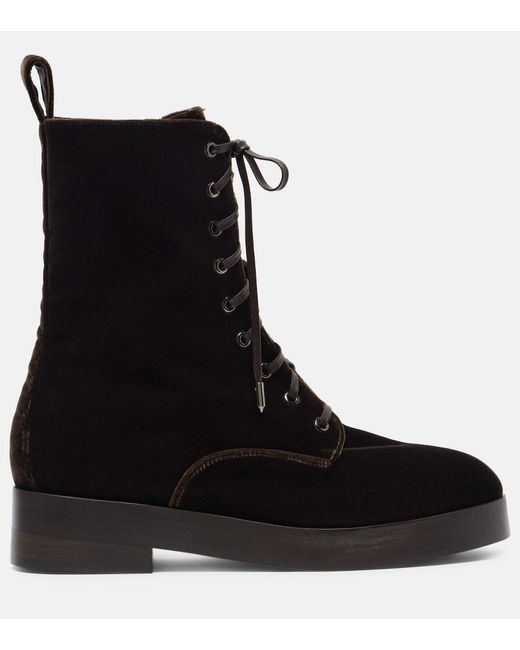 Aquazzura Black Ben 20 Leather-Trimmed Velvet Combat Boots