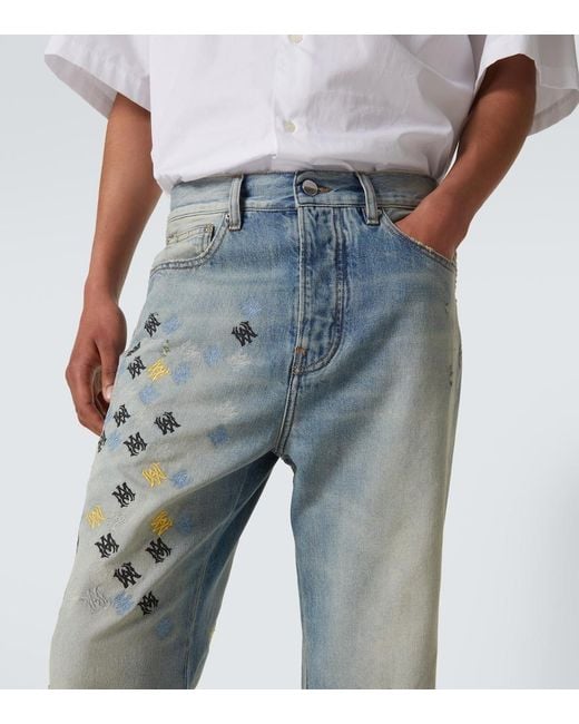 Amiri Blue Ma Quad Embroidered Flared Jeans for men