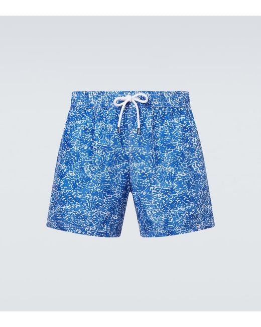 Fedeli Blue Madeira Printed Swim Trunks for men
