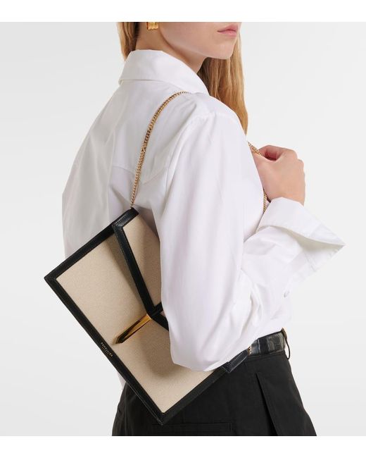 DeMellier London Natural Tokyo Leather-Trimmed Canvas Clutch