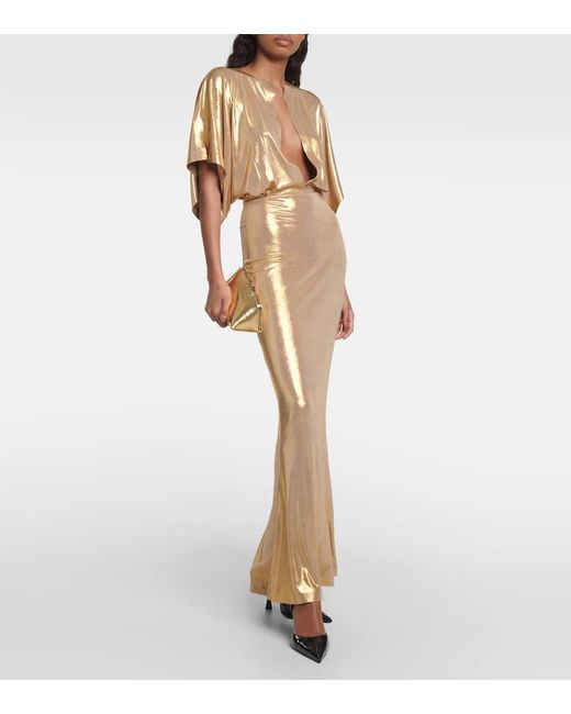 Norma Kamali Obie Metallic Jersey Maxi Dress