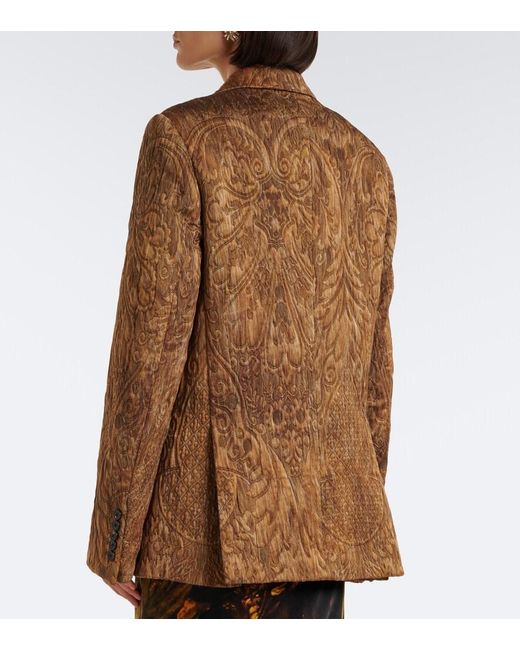 Dries Van Noten Brown Jacquard Double-Breasted Jacket