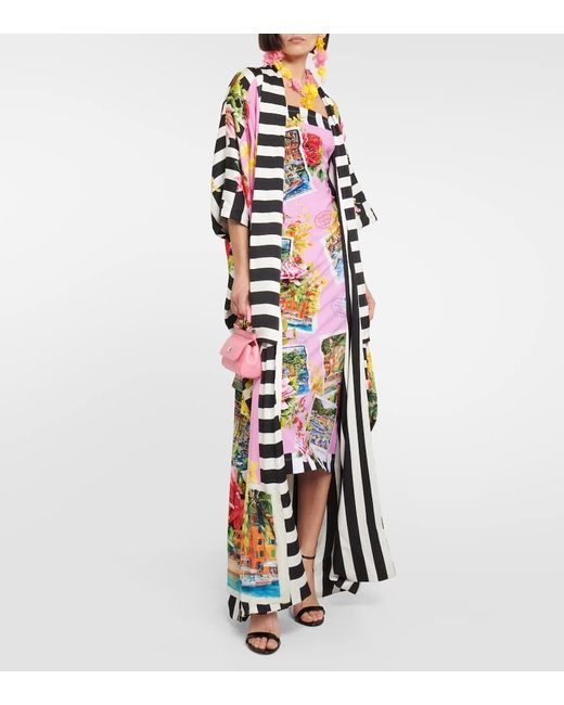 Portofino kimono en mezcla de seda estampado Dolce & Gabbana de color White