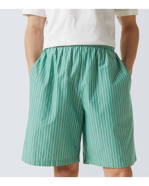 The Row Green Zindel Striped Cotton Shorts for men